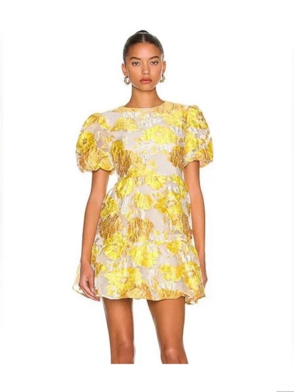 Elliatt Yellow Floral Puff-Sleeve Mini Dress